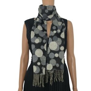 Cashmink Neutral Polka Dot Fringe Scarf  Black and Gray  63.5"×9.5"